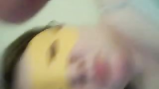 Masked chick eating her own poop