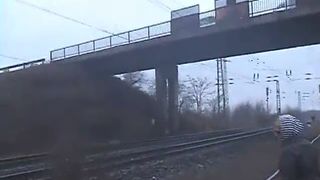 Amateur outdoor scat shitting on a train track with my hot ass