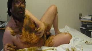 Human scat toilet in bed smeared with shit