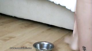 Amateur shitting in a bowl massive poop