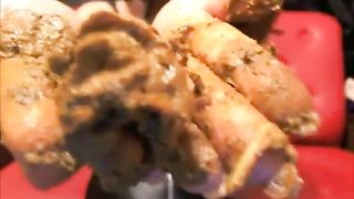 Amateur scat mistress pooping on the sofa