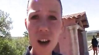 Three girls pissing on a car