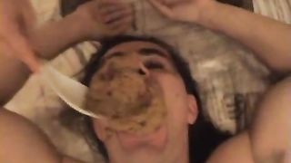 Taking a shit in his mouth scat in the face