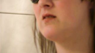 Fat girl pooping in the shower eating her shit