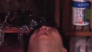 Japanese slave pissed on by femdom chick making him eat shit