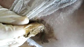 Rubbing the asshole with poop on it