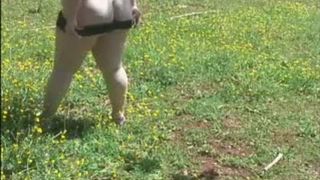 Shitting in public with her dogs pure nature pooping girl