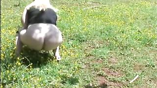 Shitting in public with her dogs pure nature pooping girl