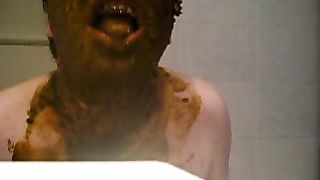 Real shit eater fresh scat from the butt to his mouth