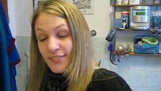 Hot blonde girl pooping
