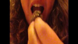 Redhead eating scat