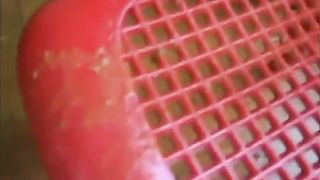 Diarheea in her pink panties