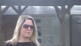 Blonde girl pooping outdoor