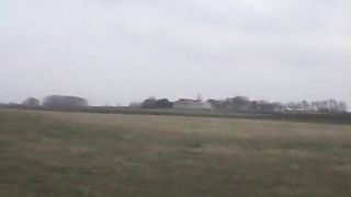 Blonde girl pooping outdoor