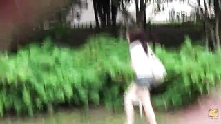Mix of girls pooping outdoor
