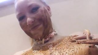 Brown shit on her body