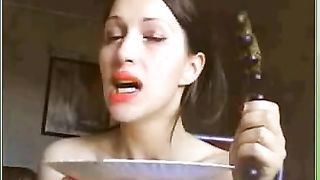 Licking shitty anal beads