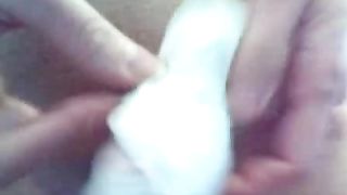 Red tampon on her pussy