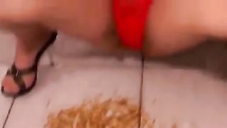 Shitting in red panties