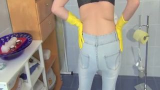 Piss and poop in her blue jeans