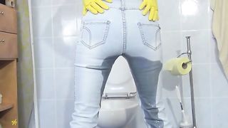 Piss and poop in her blue jeans