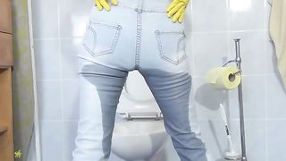 Piss and poop in her blue jeans