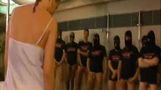 Filthy model takes lots of pee from a horny gang of pervs