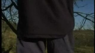 Wiping her ass with brown leafs