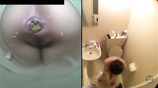 Naked in a public bathroom