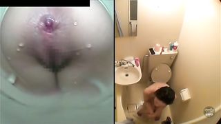 Naked in a public bathroom