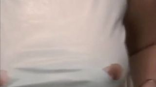 MILF pooping in white lace panties