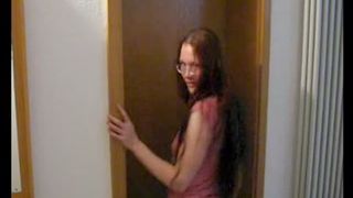 Teen girl pooping over the toilet