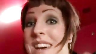 Tattooed girl pooping