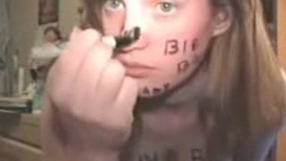 Scat slut crying while rubbing poop