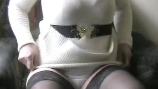 Granny shitting in white panties