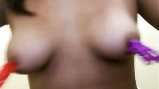 Sweet girl rubbing poop on her face on webcam