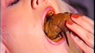 Vintage video of a blonde babe eating