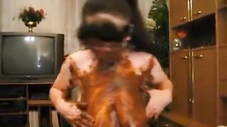 Mature scat grandma smearing poop