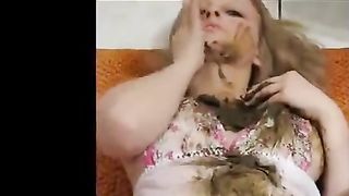 Rubbing poop on her body and clothes