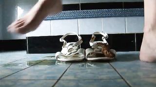 Wearing scat white sandals