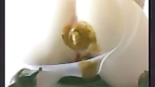 Creamy yellow shit in her white pantyhose