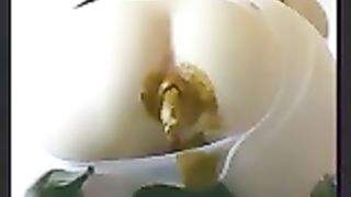 Creamy yellow shit in her white pantyhose