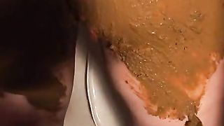 Teen girl smearing fresh poop on her entire body