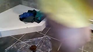 Hot student pooping on a plastic bag