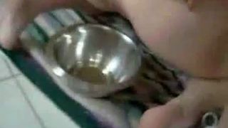 Blonde cunt rubbing shit on her body