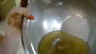 Blonde cunt rubbing shit on her body