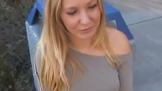 Sexy blonde pooping in public