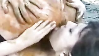 Lesbian scat in a forest