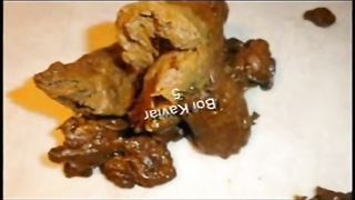 Constipated girl on a homemade toilet