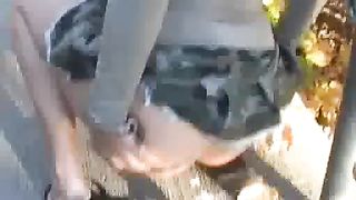 Hot blonde shitting outdoor